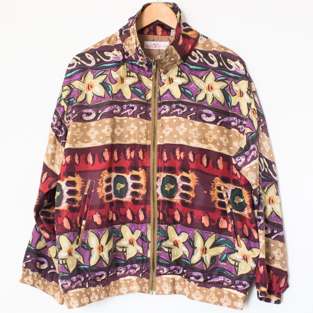 Silk Ncounter | Vintage 90’s Floral, Tribal Print 100% Silk Jacket | Size S